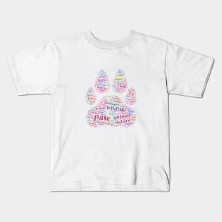 Paw Animal Silhouette Shape Text Word Cloud Kids T-Shirt